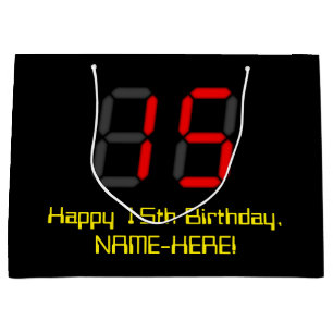 Grand Sac Cadeau 15ème anniversaire : Rouge Digital Horloge Style "