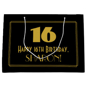 Grand Sac Cadeau 16e anniversaire — Représentation Art déco "16