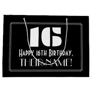 Grand Sac Cadeau 16ème anniversaire ~ Art Déco Inspiré Look "16" +