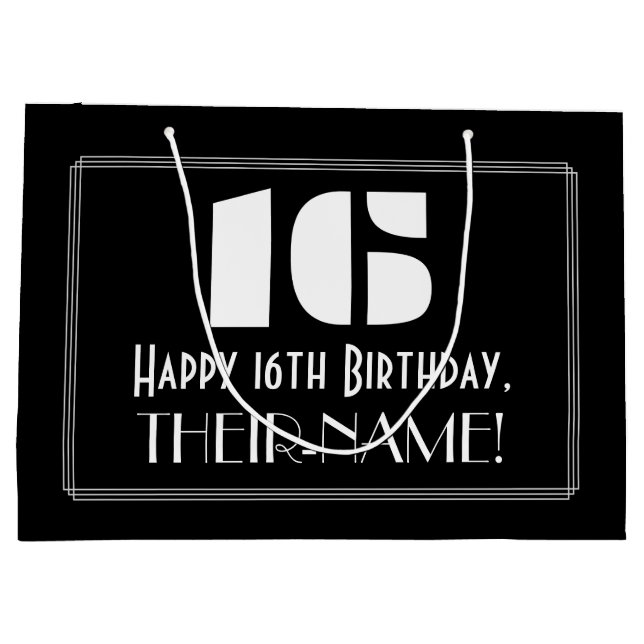 Grand Sac Cadeau 16ème anniversaire ~ Art Déco Inspiré Look "16" +  (Dos)