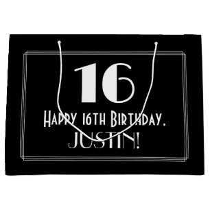 Grand Sac Cadeau 16ème anniversaire : Art Déco Style inspiré "16",