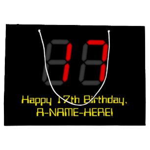 Grand Sac Cadeau 17ème anniversaire : Rouge Digital Horloge Style "