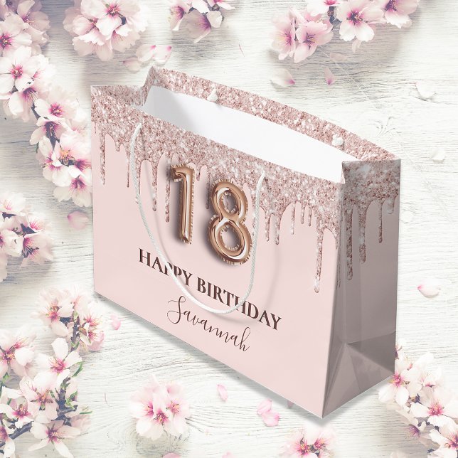 Grand Sac Cadeau 18e anniversaire blush rose parties scintillant go (Créateur téléchargé)