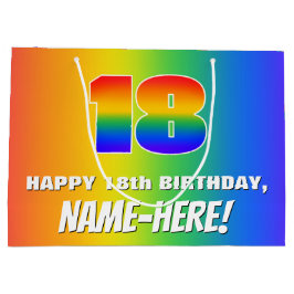 Grand Sac Cadeau 18e anniversaire : coloré, amusant Motif arc-en-ci