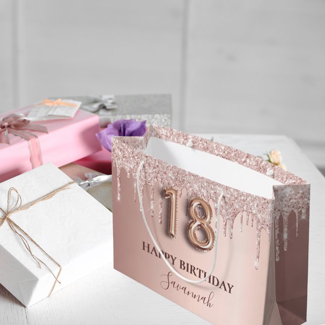 Grand Sac Cadeau 18e anniversaire rose or parties scintillant rose  (Créateur téléchargé)