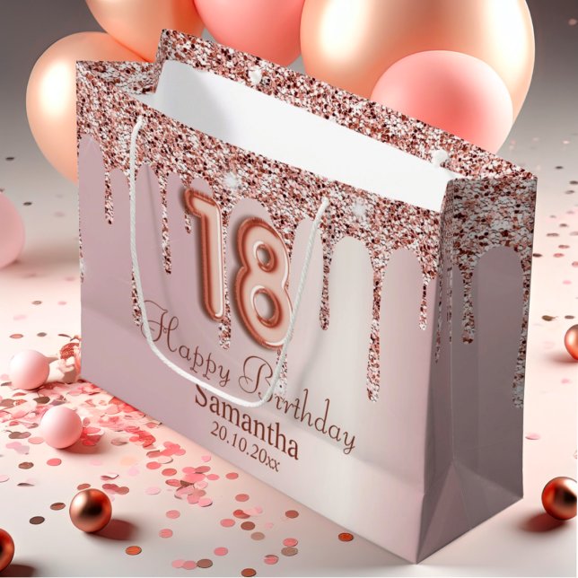 Grand Sac Cadeau 18e anniversaire Rose Parties scintillant d'or Dri (Créateur téléchargé)