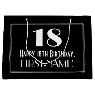 Grand Sac Cadeau 18ème anniversaire : Art Déco Style inspiré "18",