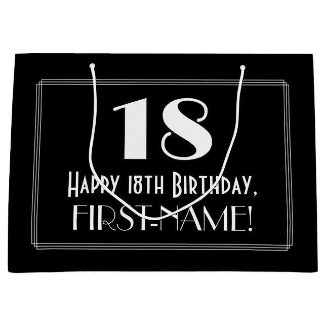 Grand Sac Cadeau 18ème anniversaire : Art Déco Style inspiré "18",  (Devant)