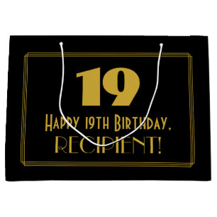 Grand Sac Cadeau 19e anniversaire — Art Déco Inspiré Look "19" & No