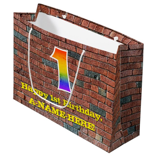 Grand Sac Cadeau 1er anniversaire : Amusant, Arc-en-ciel inspiré pa (Devant Angle)