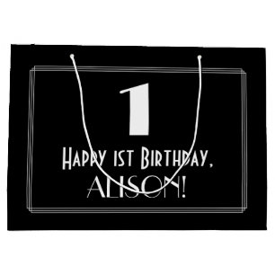 Grand Sac Cadeau 1er anniversaire : Art Déco Style "1", Nom