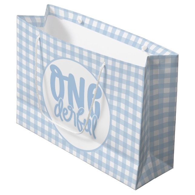 Grand Sac Cadeau 1er anniversaire fête mignonne Pastel Blue Onederf (Devant Angle)