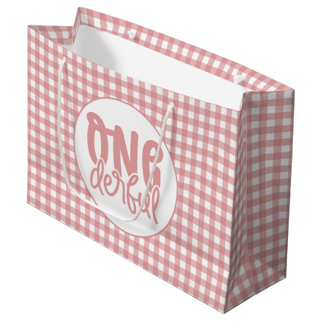 Grand Sac Cadeau 1er anniversaire fête mignonne Pastel rose Onederf (Devant Angle)