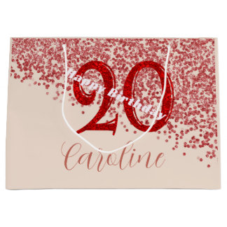 Grand Sac Cadeau 20e Anniversaire Champagne Rubis Pailleté