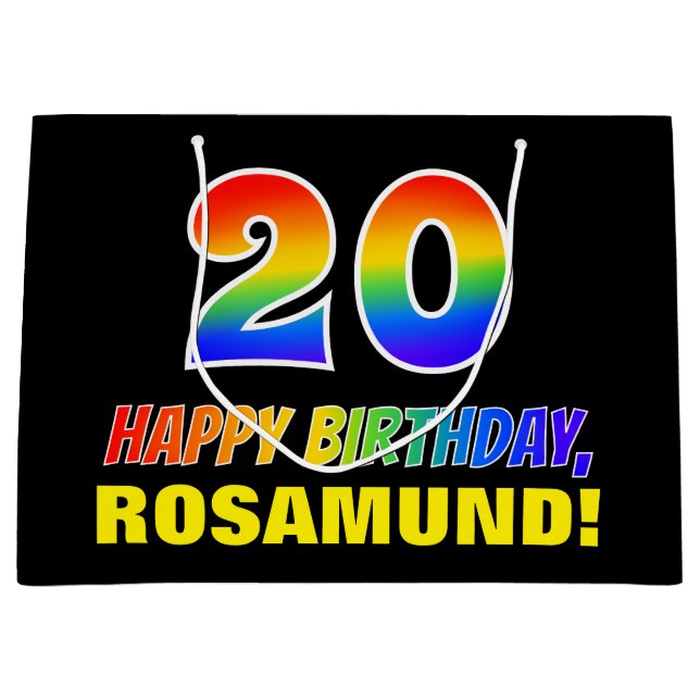 Grand Sac Cadeau 20e anniversaire : Gras, Amusant, Simple, Arc-en-c (Devant)