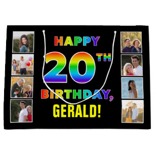 Grand Sac Cadeau 20e anniversaire : Rainbow Text, Custom Photos & N