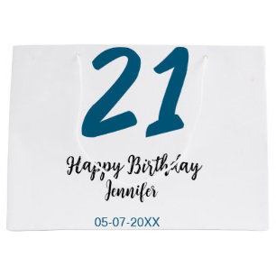 Grand Sac Cadeau 21 ans audacieux lettre bleue simple minimum