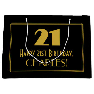 Grand Sac Cadeau 21e anniversaire — Représentation Art déco "21