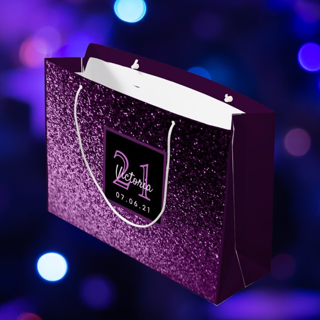 Grand Sac Cadeau 21e anniversaire violet rose parties scintillant n (Créateur téléchargé)