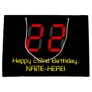 Grand Sac Cadeau 22e anniversaire : Rouge Digital Clock Style "22"