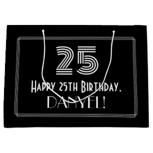 Grand Sac Cadeau 25e Anniversaire — Apparence inspirée d'Art Déco "