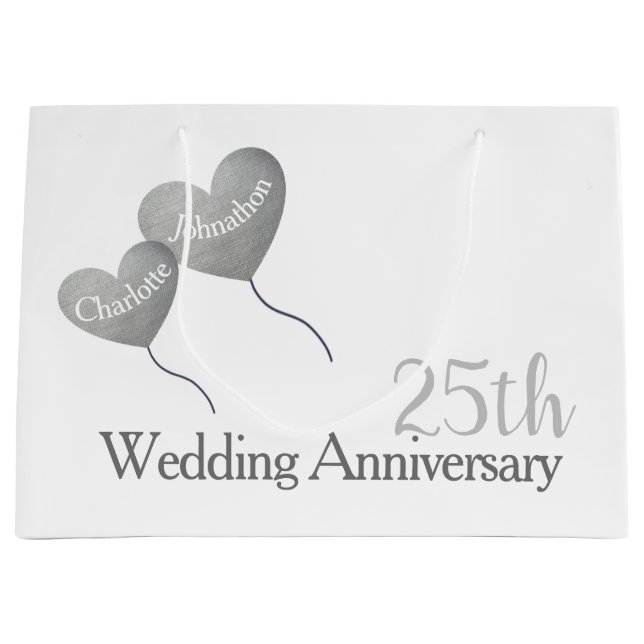 Grand Sac Cadeau 25e anniversaire du Mariage ballon d'argent (Devant)