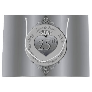 Grand Sac Cadeau 25e anniversaire du Mariage d'argent