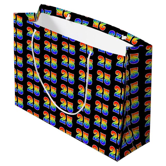 Grand Sac Cadeau 25e anniversaire : Fun Rainbow Event Numéro 25 Mot (Dos Angle)