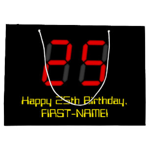 Grand Sac Cadeau 25ème anniversaire : Rouge Digital Horloge Style "