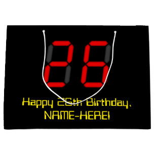 Grand Sac Cadeau 26ème anniversaire : Rouge Digital Horloge Style "