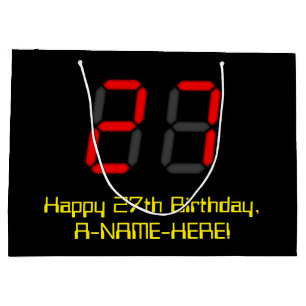 Grand Sac Cadeau 27ème anniversaire : Rouge Digital Horloge Style "