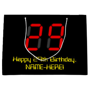 Grand Sac Cadeau 29ème anniversaire : Rouge Digital Horloge Style "
