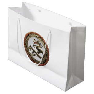 Grand Sac Cadeau [300] Dragon oriental sacré noir et or