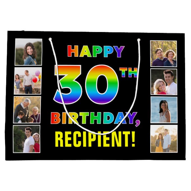 Grand Sac Cadeau 30e anniversaire : Rainbow Text, Custom Photos & N (Dos)