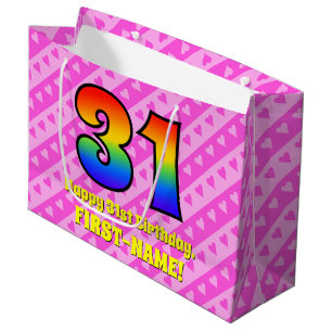 Grand Sac Cadeau 31e anniversaire : Pink Stripes & Hearts, Arc-en-c