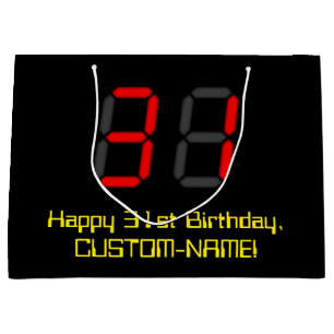 Grand Sac Cadeau 31e anniversaire : Rouge Digital Clock Style "31" 