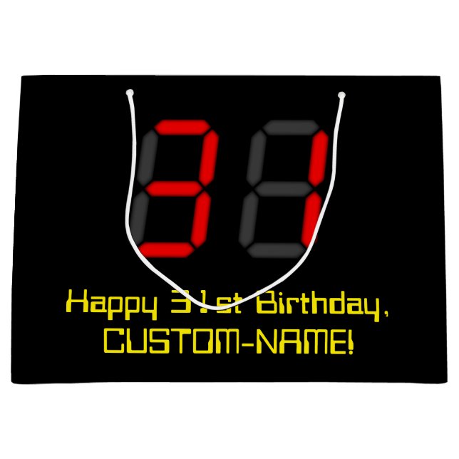 Grand Sac Cadeau 31e anniversaire : Rouge Digital Clock Style "31"  (Devant)