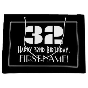 Grand Sac Cadeau 32e anniversaire ~ Art Déco Inspiration "32" + No