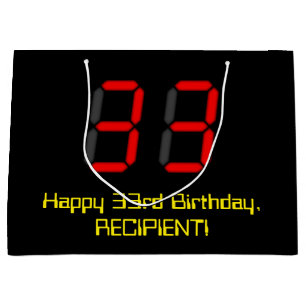 Grand Sac Cadeau 33ème anniversaire : Rouge Digital Clock Style "33