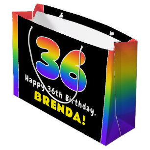 Grand Sac Cadeau 36e anniversaire : Arc-en-ciel coloré # 36, Nom pe