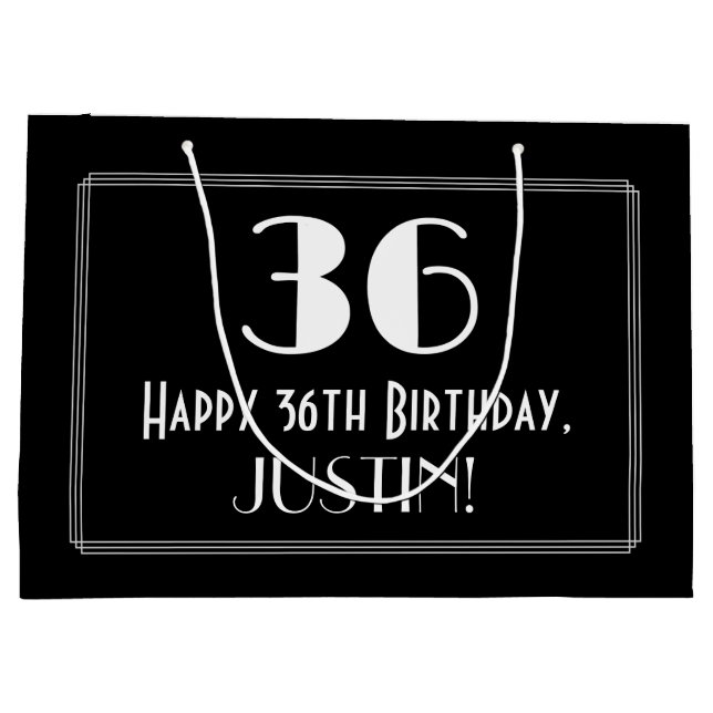 Grand Sac Cadeau 36ème anniversaire : Art Déco Style inspiré "36",  (Dos)