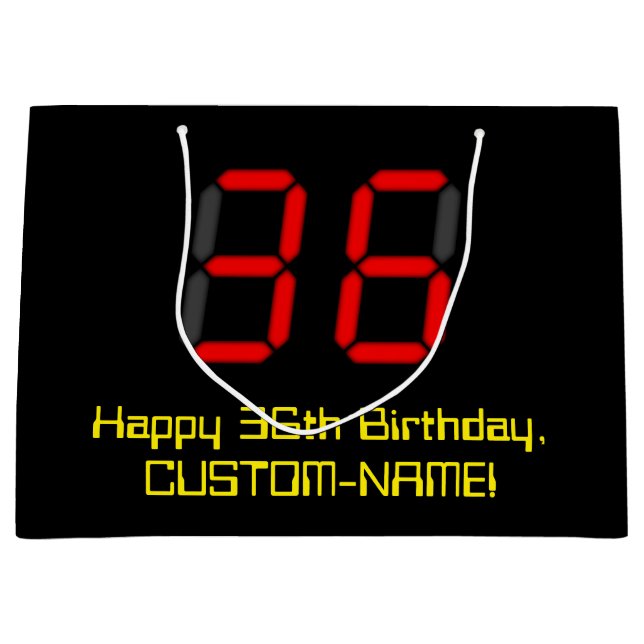 Grand Sac Cadeau 36ème anniversaire : Rouge Digital Horloge Style " (Devant)