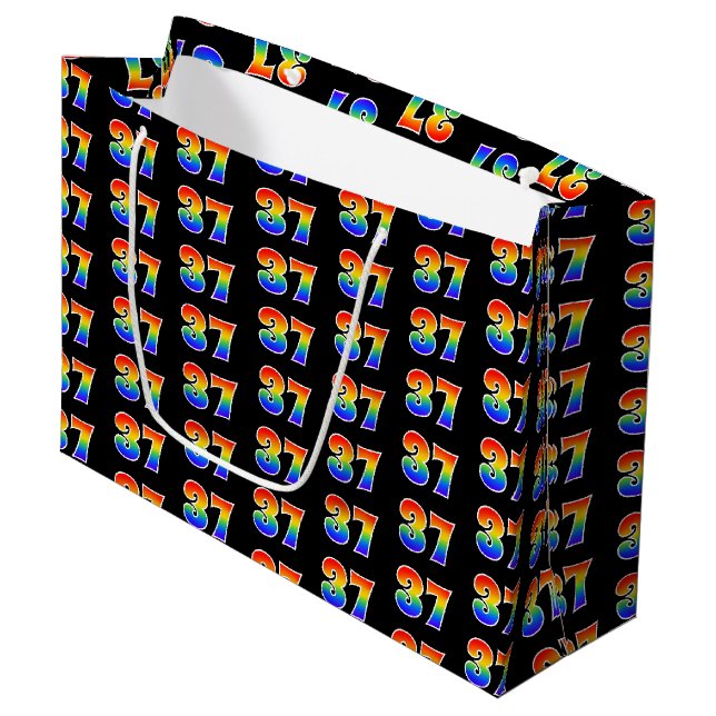 Grand Sac Cadeau 37e anniversaire : Fun Rainbow Event Numéro 37 Mot (Devant Angle)