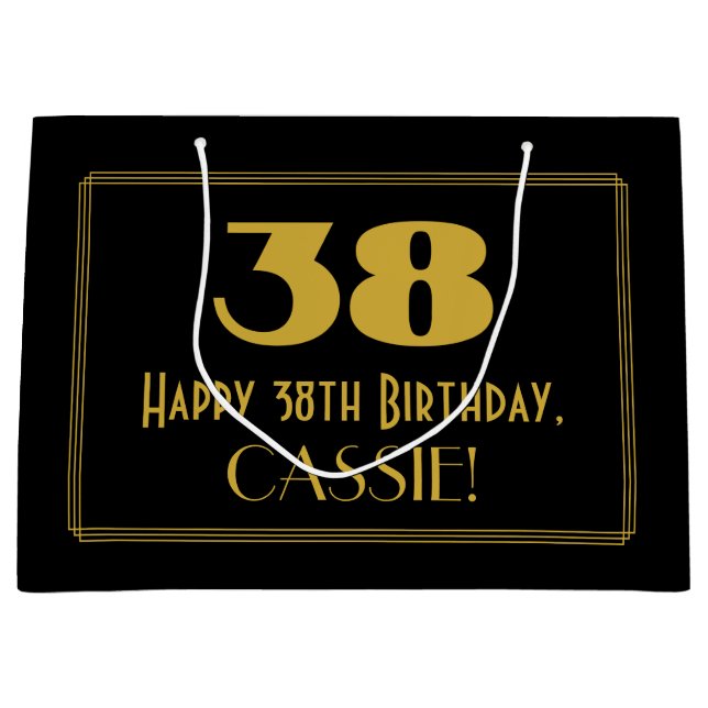 Grand Sac Cadeau 38e anniversaire — Art Déco Inspiré Look "38" & No (Devant)