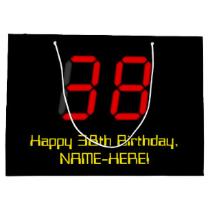 Grand Sac Cadeau 38ème anniversaire : Rouge Digital Clock Style "38