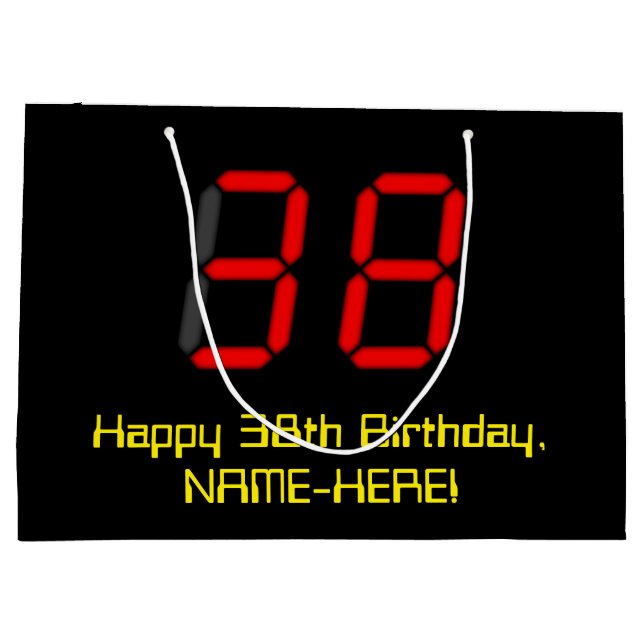 Grand Sac Cadeau 38ème anniversaire : Rouge Digital Clock Style "38 (Dos)
