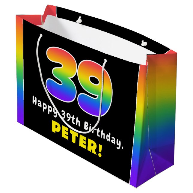 Grand Sac Cadeau 39e anniversaire : Arc-en-ciel coloré # 39, Nom pe (Dos Angle)