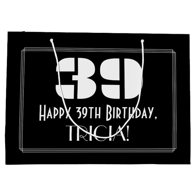 Grand Sac Cadeau 39e anniversaire ~ Art Déco Inspiré Look "39" + No (Dos)
