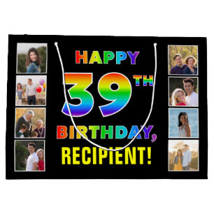 Grand Sac Cadeau 39e anniversaire : Rainbow Text, Custom Photos & N