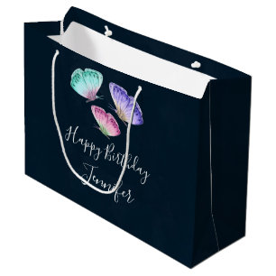 Grand Sac Cadeau 3 Joli Pastel Aquarelle Papillons Anniversaire